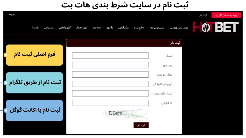 ثبت نام در هات بت